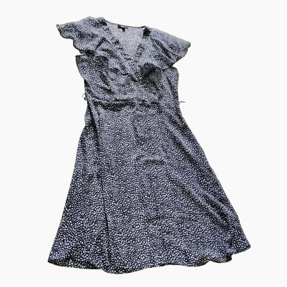 MSK Dress Size 10 Sheer Black & White Polka Dot Gauze Flowy Ruffled